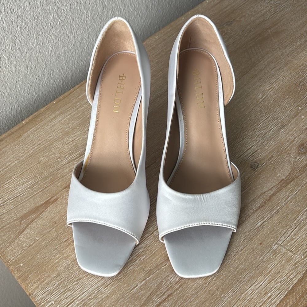 BLHDN White Satin D’orsay Peep-Toe Heels